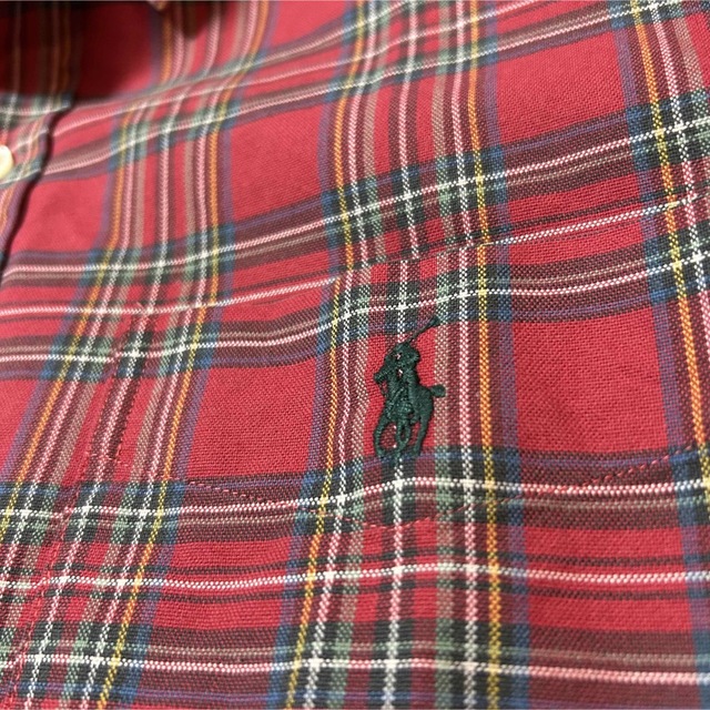 Ralph Lauren(ラルフローレン)の要サイズ確認→L〜XL相当！ラルフローレン 古着長袖ボタンダウンシャツ赤タータン メンズのトップス(シャツ)の商品写真