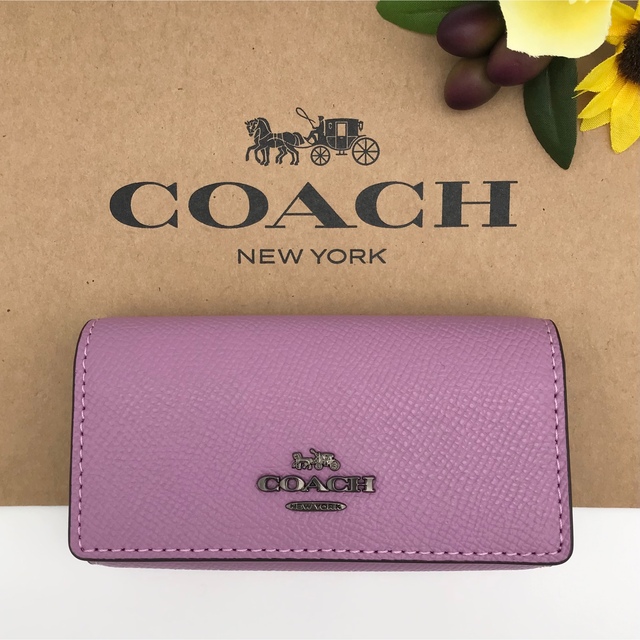 COACH ★大人気★ 6リングキーケース クロスグレインレザー パープル 新品