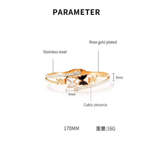 ブレスレット レディース ゴールド ジルコニア 蝶バングル チタン製 かわいい