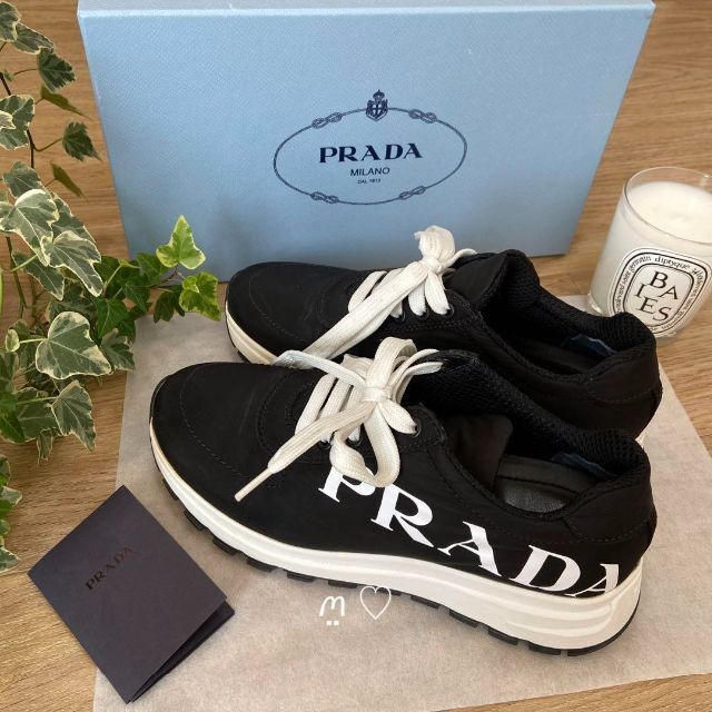 PRADA プラダ スニーカー 36 23cm相当 ブラック ナイロン ロゴ 経典