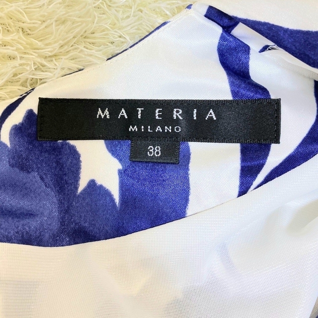 MATERIA(マテリア)のMATERIA マテリア 半袖 カシュクール ワンピース 花柄 ブルー M レディースのワンピース(ひざ丈ワンピース)の商品写真