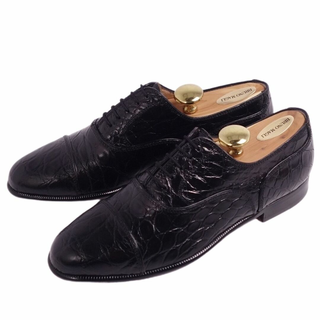 未使用 ブルーノマリ BRUNO MAGLI レザーシューズ オックスフォードシューズ クロコダイル ワニ革 ストレートチップ 革靴 メンズ 8M(26cm相当) ブラック メンズの靴/シューズ(ドレス/ビジネス)の商品写真