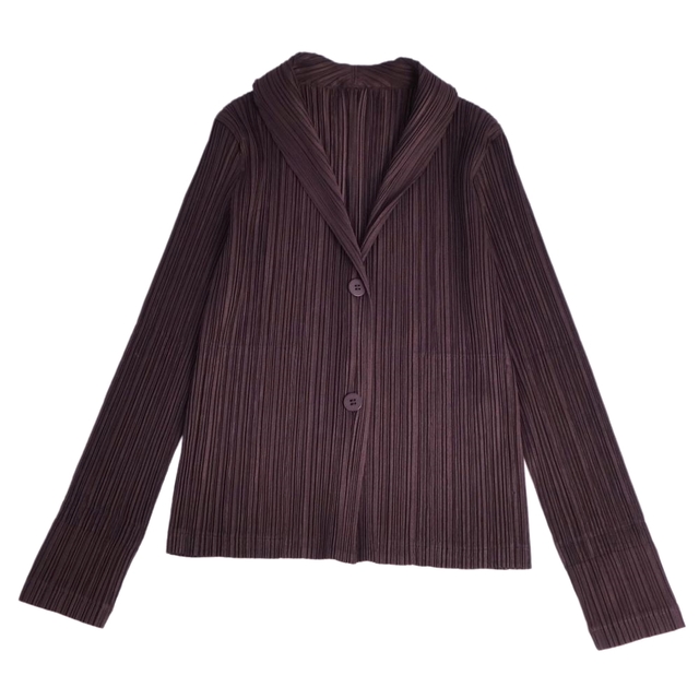 極美品 プリーツプリーズ イッセイミヤケ PLEATS PLEASE カーディガン プリーツ ロングスリーブ 長袖 トップス レディース 3(L相当) ブラウン | フリマアプリ ラクマ