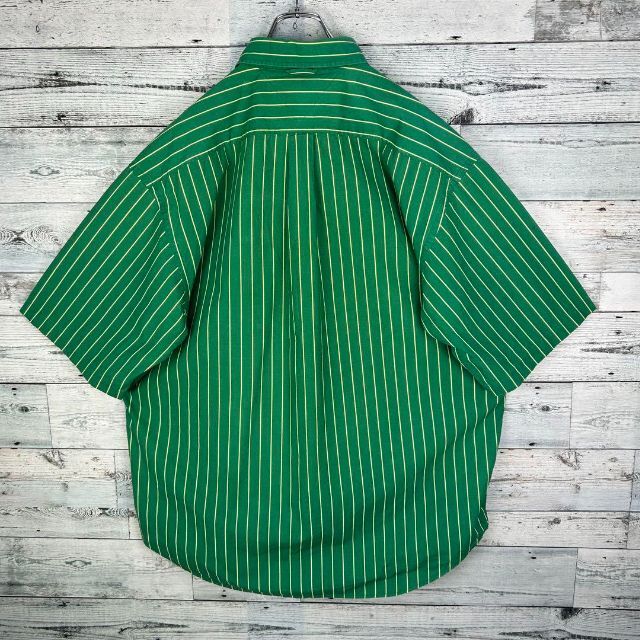 TOMMY HILFIGER(トミーヒルフィガー)の【希少‼︎】トミーヒルフィガー 刺繍ロゴ 半袖 BDシャツ ストライプ 緑黄 メンズのトップス(シャツ)の商品写真