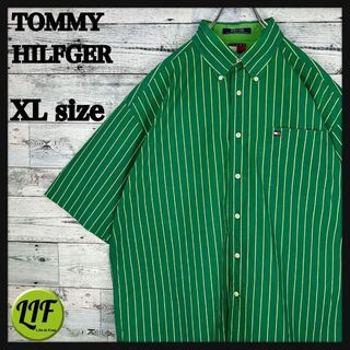 トミーヒルフィガー(TOMMY HILFIGER)の【希少‼︎】トミーヒルフィガー 刺繍ロゴ 半袖 BDシャツ ストライプ 緑黄(シャツ)