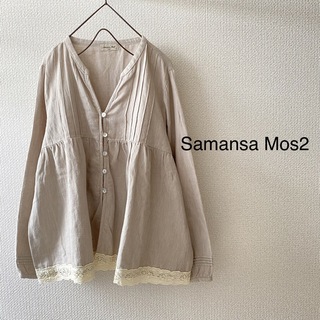 サマンサモスモス(SM2)のSamansa Mos2♡コットンリネンブラウス シャツ 裾コットンレース (シャツ/ブラウス(長袖/七分))