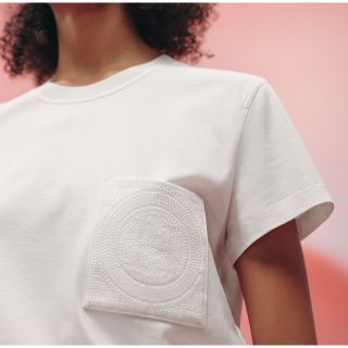 極美品 エルメス HERMES Tシャツ カットソー ロングスリーブ スクエアネック Hロゴ刺繍 コットン トップス レディース 38(M相当) ネイビー