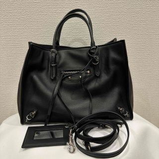 ほぼ未使用 袋付 BALENCIAGA バレンシアガ ペーパー B4 レザー 本革 2way ハンドバッグ ミニ トートバッグ ショルダーバッグ 黒 30148