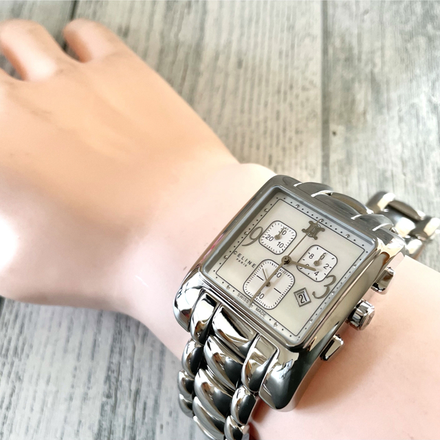 美品】セリーヌ CELINE 腕時計 クロノグラフ カレ シルバー tic-guinee.net