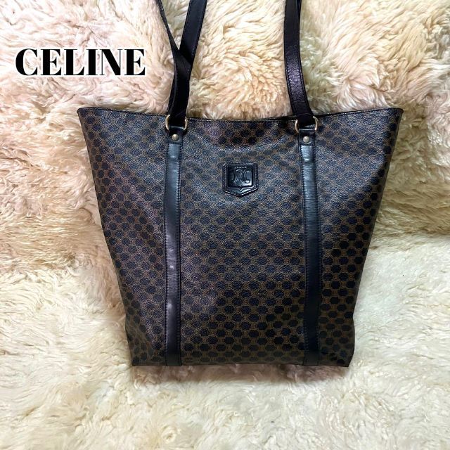 美品 CELINE セリーヌ トートバッグ ブラックマカダム トリオンフ レザー