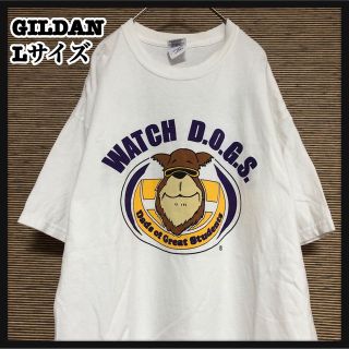 ギルタン(GILDAN)の【ギルダン】半袖Tシャツ　アニマル柄　犬　サングラス　企業ロゴ　パープル32(Tシャツ/カットソー(半袖/袖なし))