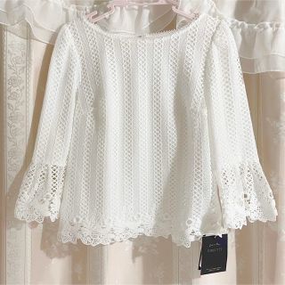 ジャスグリッティー*新品タグ付総レースフラワーレース七分袖ブラウス2