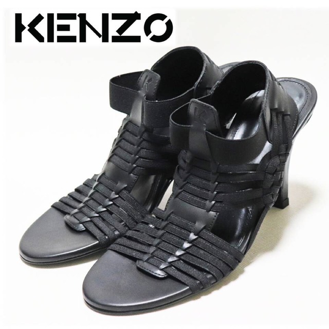 KENZO(ケンゾー)の《ケンゾー》箱付新品 カーフレザーヒールサンダル 黒 37(23.5cm) レディースの靴/シューズ(サンダル)の商品写真
