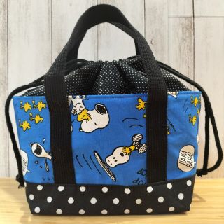 スヌーピー(SNOOPY)のラスト　PEANUTS　SNOOPY　青　お弁当袋　巾着トートバッグ　コンビニ袋(バッグ)