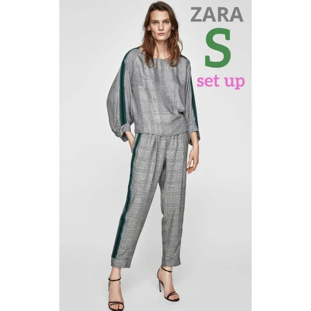 ZARA BASIC サイドラインチェックブラウス&パンツS