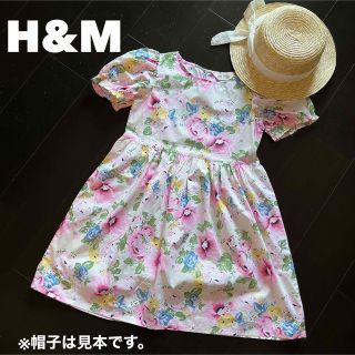 エイチアンドエム(H&M)のH&M【未使用/タグなし】140cm フローラルパフスリーブワンピース(ワンピース)