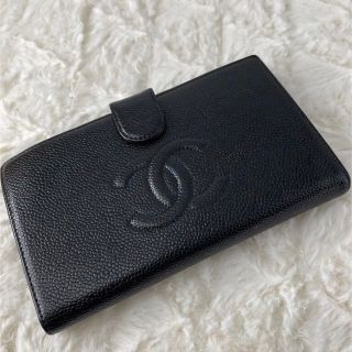 シャネル(CHANEL)のCHANEL シャネル キャビアスキン ココマーク 二つ折り がま口 長財布(財布)