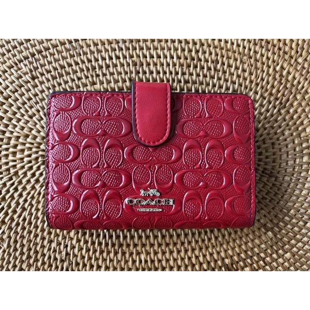 COACH二つ折り財布F25937シグネチャーエナメルレッド新品未使用品