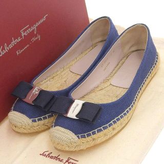 サルヴァトーレフェラガモ(Salvatore Ferragamo)の【本物保証】 箱・布袋付 超美品 サルヴァトーレ フェラガモ SALVATORE FERRAGAMO ヴァラリボン エスパドリーユ フラットシューズ 7 498549(その他)