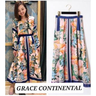 グレースコンチネンタル(GRACE CONTINENTAL)のフラワープリントフレアスカート(ひざ丈スカート)