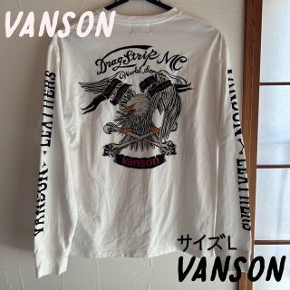 ＊vanson 双頭の鷲 刺繍 袖プリント 長袖カットソー Tシャツ L