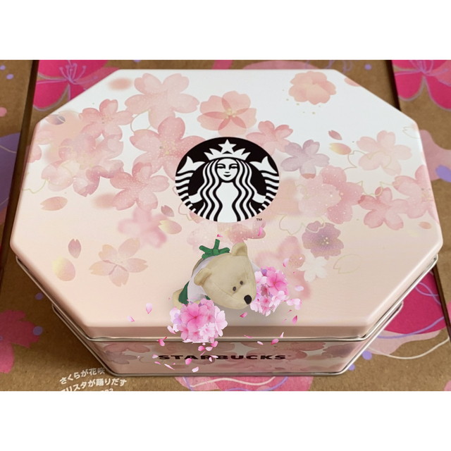 Starbucks Coffee(スターバックスコーヒー)のスターバックス　2種のボールクッキー　スタバ　クッキー缶　小物入れ　桜さくら インテリア/住まい/日用品のインテリア小物(小物入れ)の商品写真