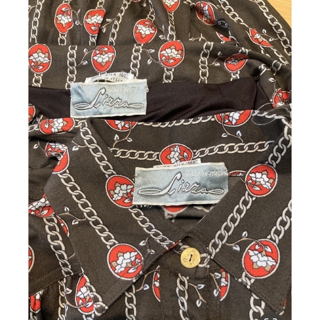 イタリア製ビンテージLIZZAシルク製チェーン柄シャツ＆スカートセットアップ 4