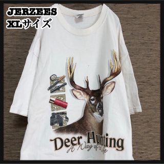 ジャージーズ(JERZEES)の【ジャージーズ】半袖Tシャツ　アニマル　鹿　ハンティング　狩猟　角　ベージュ32(Tシャツ/カットソー(半袖/袖なし))