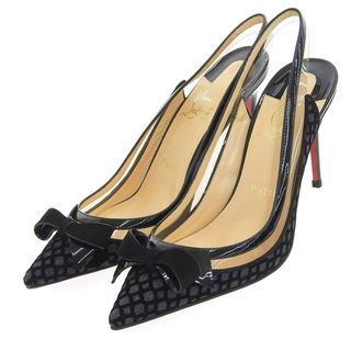 クリスチャンルブタン(Christian Louboutin)の【本物保証】 箱付 新品同様 クリスチャン ルブタン CHRISTIAN LOUBOUTIN ハイヒール パンプス エナメル ベロア ブラック 黒 37 リボン 靴(ハイヒール/パンプス)