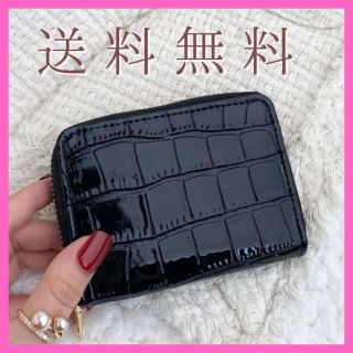 ブラック【カードケース】クロコ風ツヤエナメルデザイン　財布 小さめ コンパクト(財布)