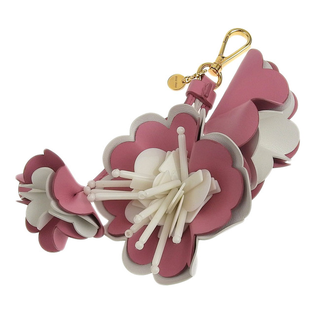 【本物保証】 美品 ミュウミュウ MIUMIU フラワー バッグチャーム 花 ピンク 白 ホワイト 5TL165