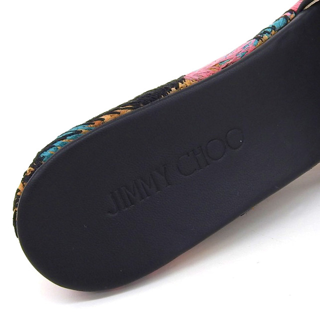 JIMMY CHOO(ジミーチュウ)の【本物保証】 未使用 ジミーチュウ JIMMY CHOO ウェッジソール サンダル 刺繍 ベージュ 黒 ピンク 水色 39 レディースの靴/シューズ(サンダル)の商品写真