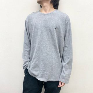 ノーティカ(NAUTICA)のUS古着 ノーティカ NAUTICA ロンT 長袖 Tシャツ ワンポイント ロゴ 刺繍 サイズ：メンズ L グレー【中古】(Tシャツ/カットソー(半袖/袖なし))