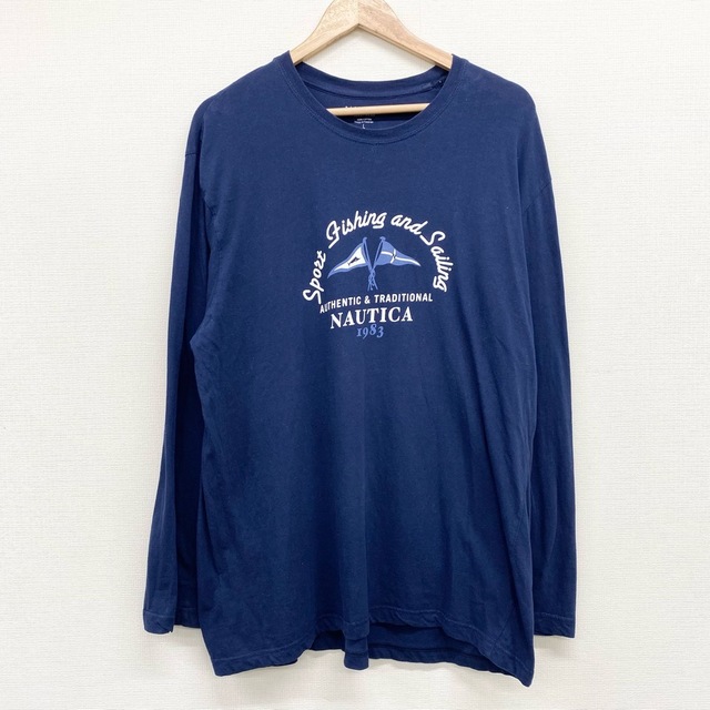 NAUTICA(ノーティカ)のUS古着 ノーティカ NAUTICA ロンT 長袖Tシャツ プリント サイズ：メンズ L ネイビー【中古】 メンズのトップス(Tシャツ/カットソー(半袖/袖なし))の商品写真