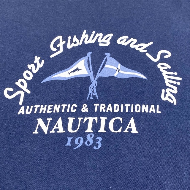 NAUTICA(ノーティカ)のUS古着 ノーティカ NAUTICA ロンT 長袖Tシャツ プリント サイズ：メンズ L ネイビー【中古】 メンズのトップス(Tシャツ/カットソー(半袖/袖なし))の商品写真