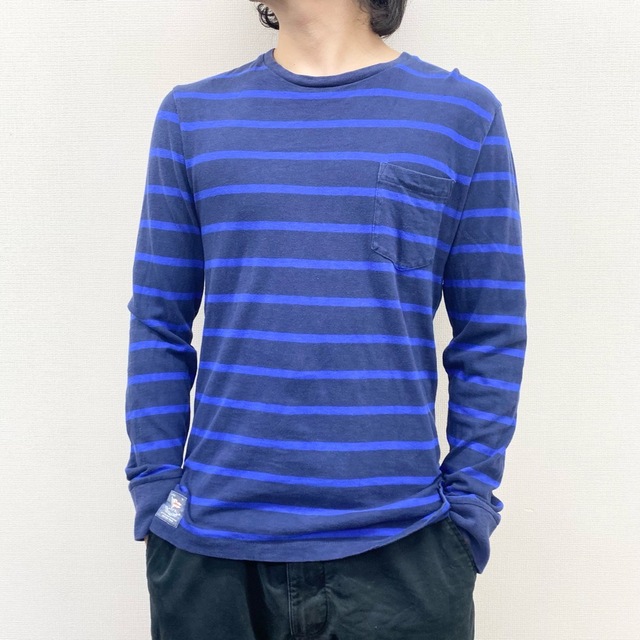 Ralph Lauren(ラルフローレン)のUS古着 ポロ ラルフローレン Polo by Ralph Lauren ロンT 長袖Tシャツ ボーダー柄 ポケット付き サイズ：メンズ S ネイビー×ブルー【中古】 メンズのトップス(Tシャツ/カットソー(半袖/袖なし))の商品写真