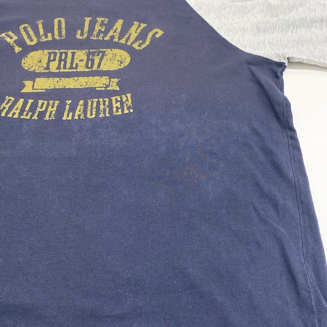 Ralph Lauren(ラルフローレン)のUS古着 ポロジーンズ ラルフローレン ロンT ラグランTシャツ 長袖 POLO JEANS サイズ：メンズ M ネイビー×グレー【中古】 メンズのトップス(Tシャツ/カットソー(半袖/袖なし))の商品写真