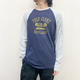 ラルフローレン(Ralph Lauren)のUS古着 ポロジーンズ ラルフローレン ロンT ラグランTシャツ 長袖 POLO JEANS サイズ：メンズ M ネイビー×グレー【中古】(Tシャツ/カットソー(半袖/袖なし))