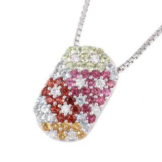 ジュエリーマキ(ジュエリーマキ)の【本物保証】 鑑付 超美品 ジュエリーマキ JEWELRY MAKI ネックレス K18WG ピンクトルマリン ガーネット ダイヤモンド ペリドット シトリン(ネックレス)