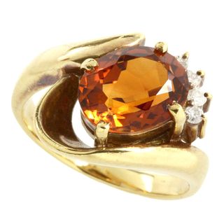 アザー(other)の【本物保証】 鑑付 新品同様 天然クォーツ リング K18YG シトリン 2.50ct ダイヤ 0.10ct 2ct up 12号 シンプル ノーブランド No brand(リング(指輪))