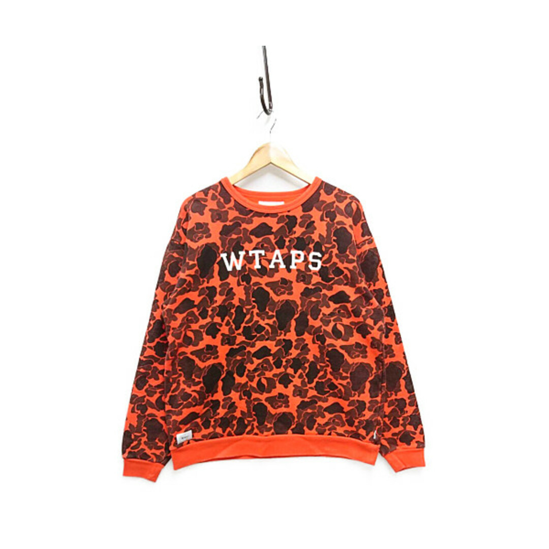 WTAPS ダブルタップス 18AW DESIGN CREW NECK COLLEGE SWEAT 迷彩柄 ロゴ スウェット オレンジ系迷彩 サイズ2 正規品 / 22490