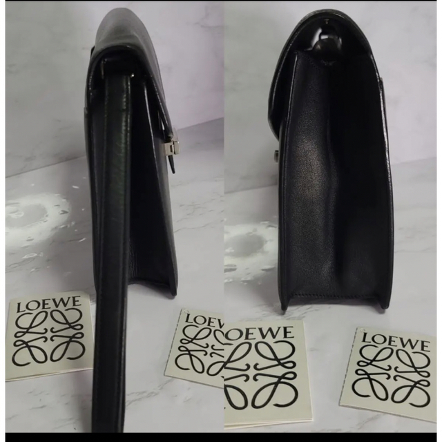 極美品 LOEWE ロエベ ロゴ アナグラム バッグ クラッチバッグ レザー黒