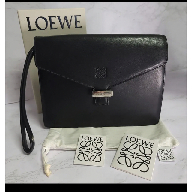 極美品　LOEWE ロエベ ロゴ アナグラム バッグ クラッチバッグ レザー黒