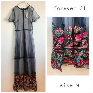 フォーエバートゥエンティーワン(FOREVER 21)の【新品未使用】forever21 チュールロングワンピース 花刺繍(ロングワンピース/マキシワンピース)