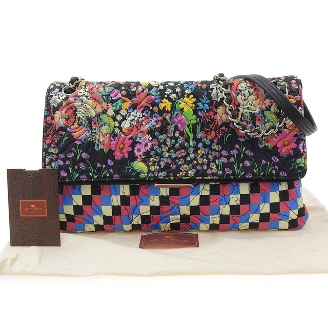 ETRO(エトロ)の【本物保証】 布袋付 超美品 エトロ ETRO 花柄 ショルダーバッグ サテン レザー マルチカラー 1H664 レディースのバッグ(ショルダーバッグ)の商品写真