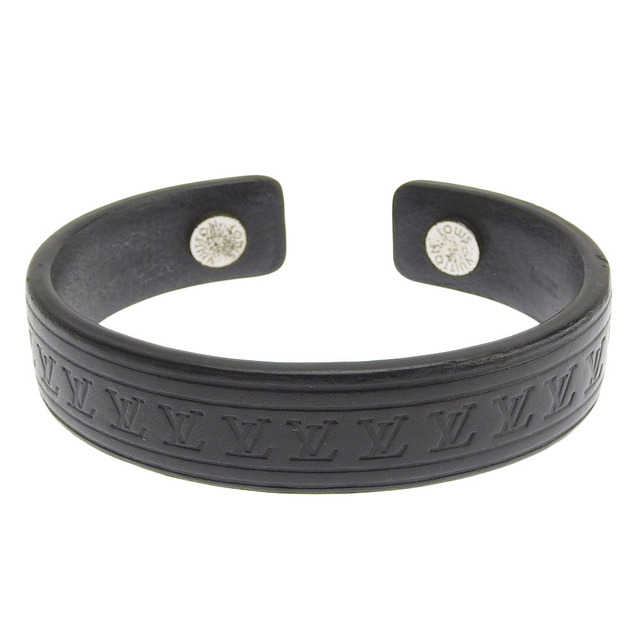 【本物保証】 箱・布袋付 ルイヴィトン LOUIS VUITTON オープンカフ ブレスレット レザー ブラック 希少 レア M6202