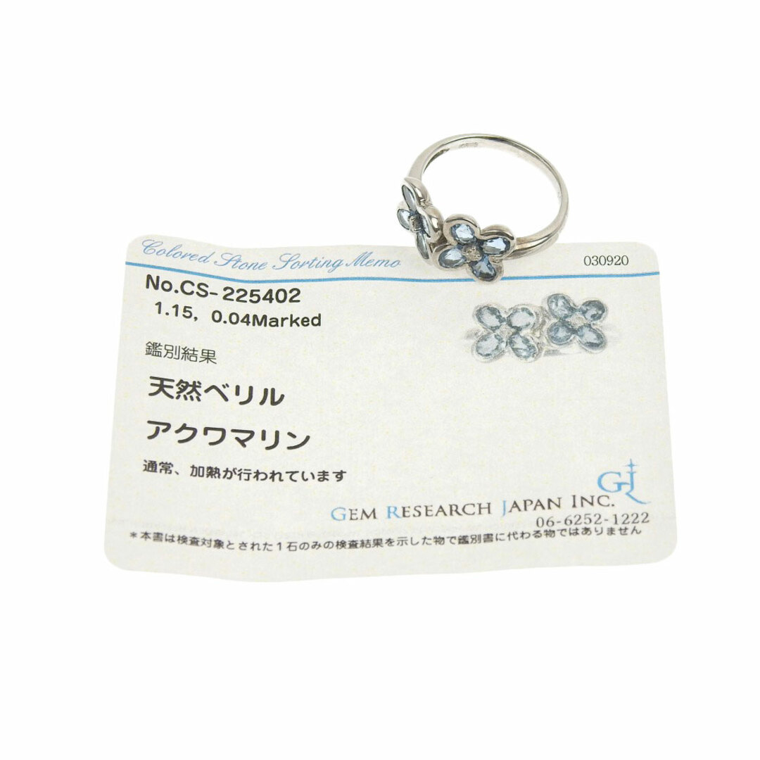 other(アザー)の【本物保証】 鑑付 超美品 フラワー 花 リング 指輪 K18WG アクアマリン 1.15ct ダイヤ 0.04ct 12号 かわいい ノーブランド No brand レディースのアクセサリー(リング(指輪))の商品写真