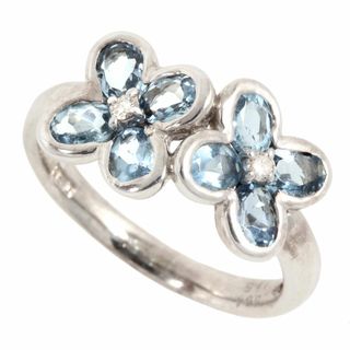 アザー(other)の【本物保証】 鑑付 超美品 フラワー 花 リング 指輪 K18WG アクアマリン 1.15ct ダイヤ 0.04ct 12号 かわいい ノーブランド No brand(リング(指輪))