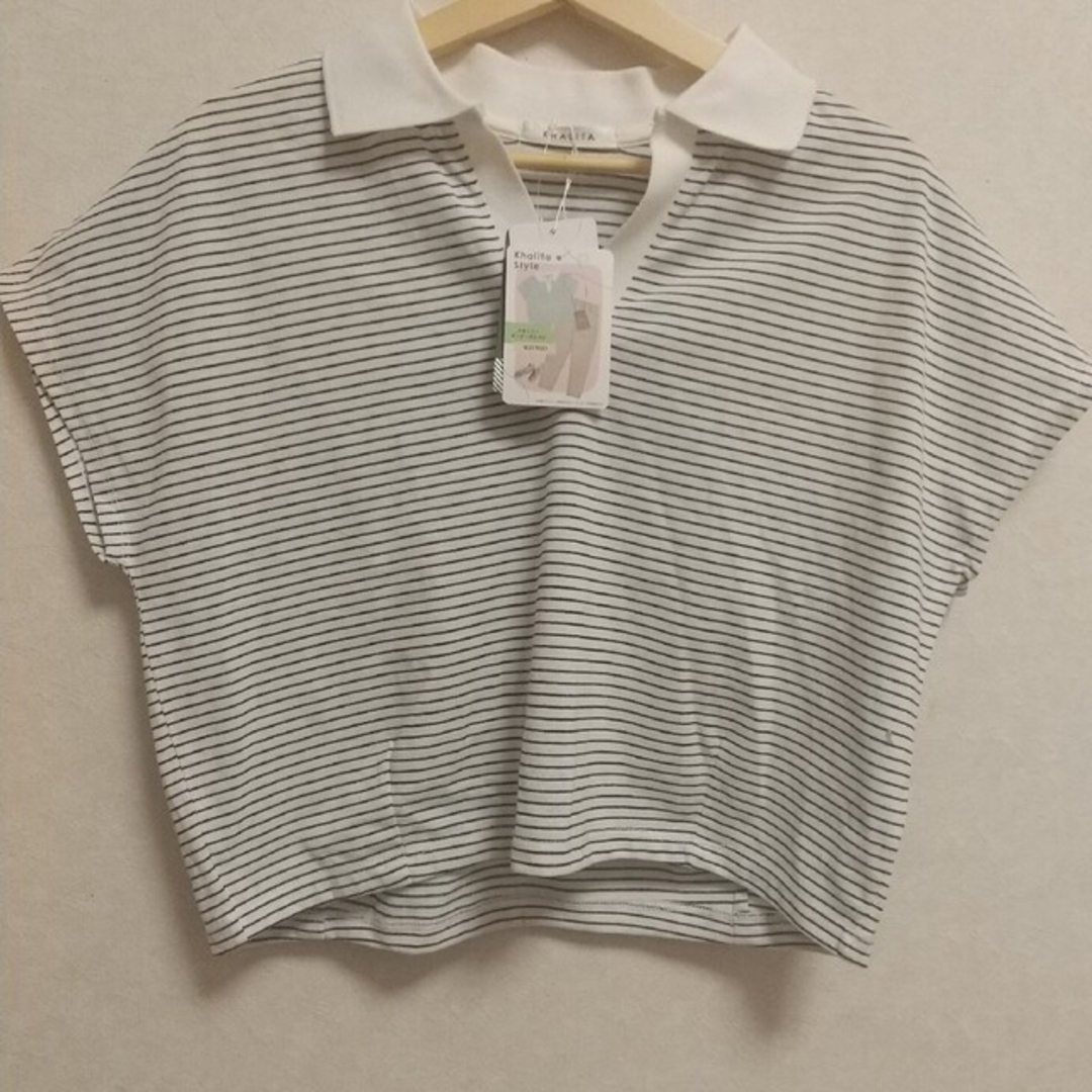 しまむら(シマムラ)のスキッパーボーダーポロプルオーバー レディースのトップス(Tシャツ(半袖/袖なし))の商品写真