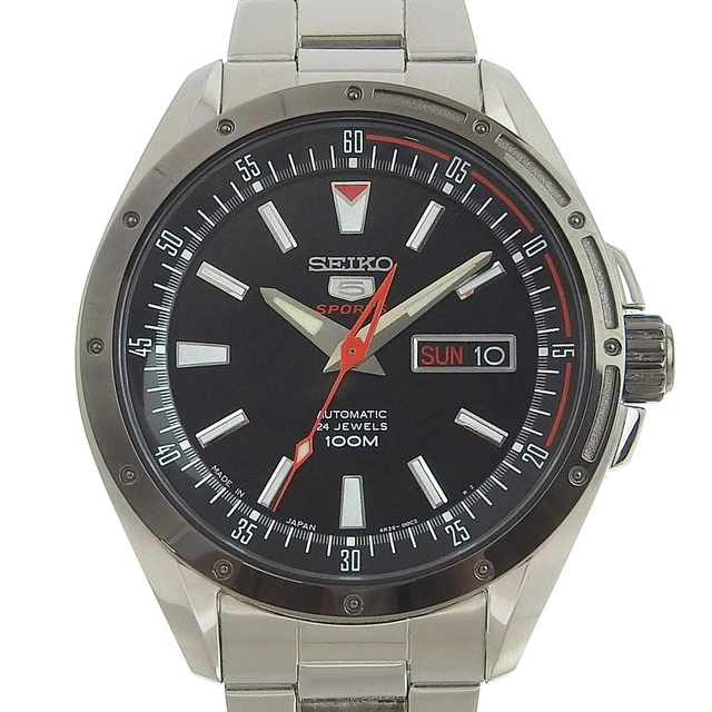 【本物保証】 超美品 セイコー SEIKO メカニカル セイコー5 メンズ 自動巻き 腕時計 裏スケ デイデイト 海外モデル 4R36 00E0 SRP155J1